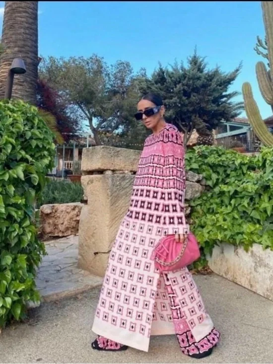 Zara Pink Geometric Midi Maxi Dress Size S - Picture 9 of 9